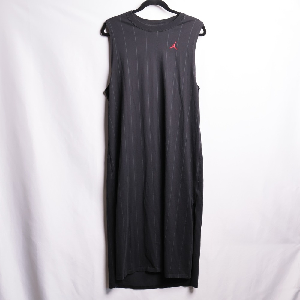 Jordan Pinstripe Sleeveless Midi Dress Womens‎ L Black Excellent DO5011-010